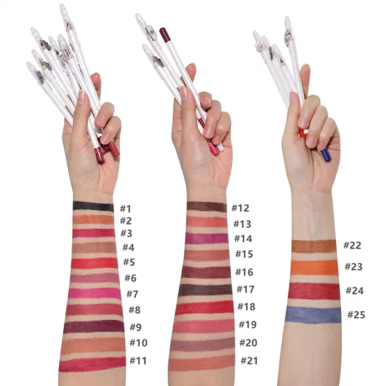 25 Farben hochpigmentierter, langlebiger, wasserfester, cremiger Lipliner-Stift mit Anspitzer, Lippen-Make-up, mattierter Lipliner-Stift für Frauen